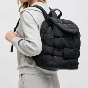 Quilted Puff Black Backpack - Women